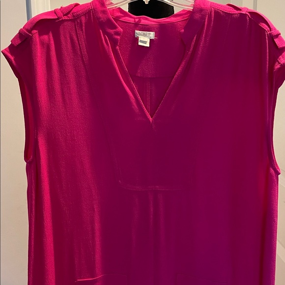 J.Crew Hot Pink PullOver Shift Dress Size S Patch Pockets Shoulder Tabs HighLow - Picture 5 of 15